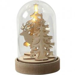 Stolp op houten voet Ø 8 cm & led lichtsnoer zilver lengte 2