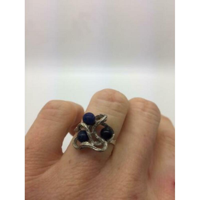 H331 Prachtige zilveren ring Finse stijl lapis maat 16