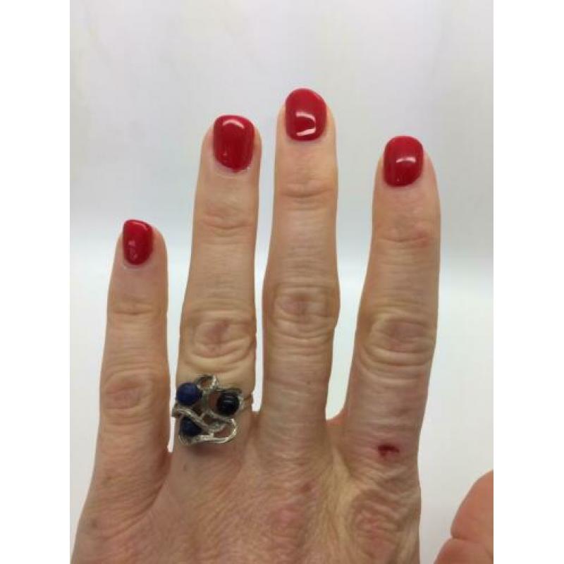 H331 Prachtige zilveren ring Finse stijl lapis maat 16