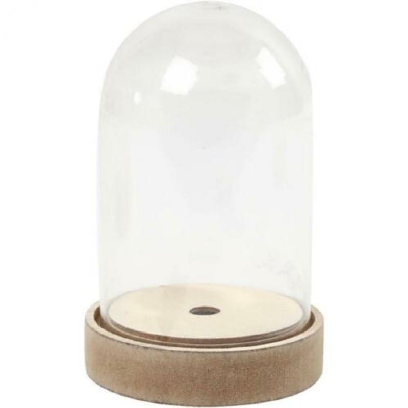 Stolp op houten voet Ø 8 cm & led lichtsnoer zilver lengte 2