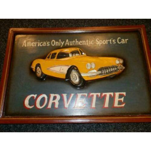 Schilderij hout Corvette 3d