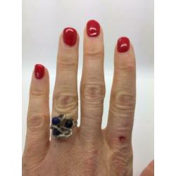 H331 Prachtige zilveren ring Finse stijl lapis maat 16