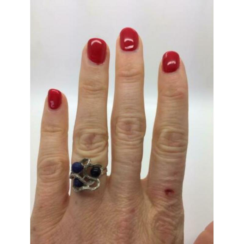 H331 Prachtige zilveren ring Finse stijl lapis maat 16
