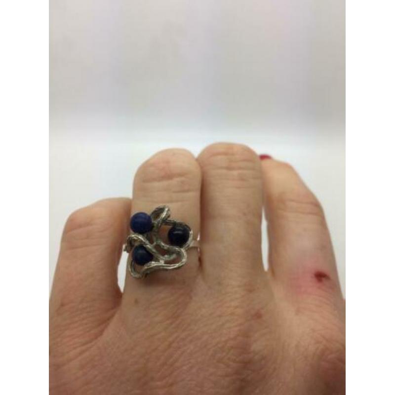 H331 Prachtige zilveren ring Finse stijl lapis maat 16