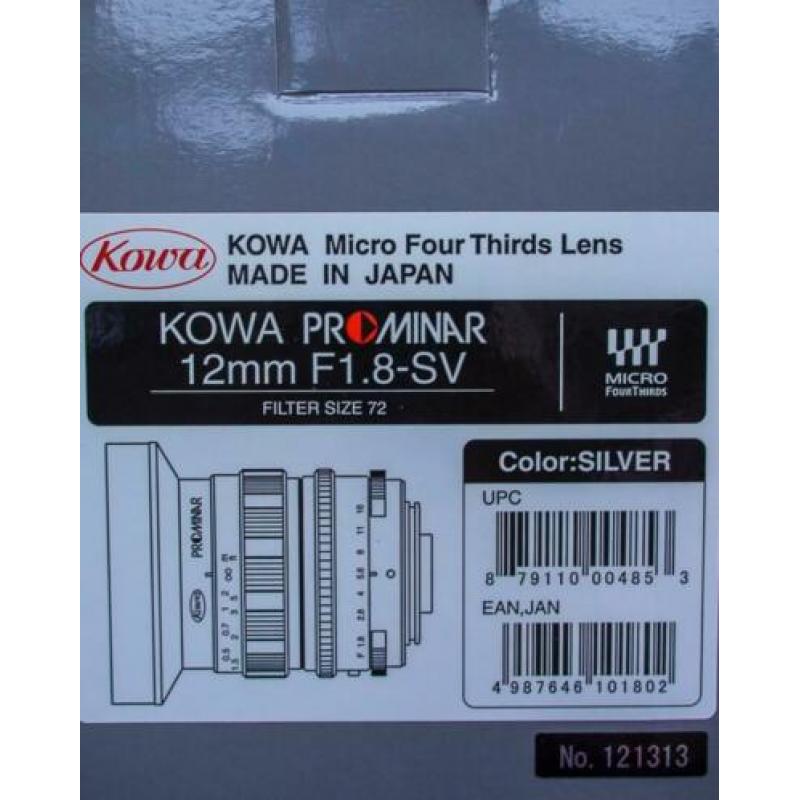 Kowa Prominar 12 F1.8-SV met MFT (Micro 3/4) Bajonet