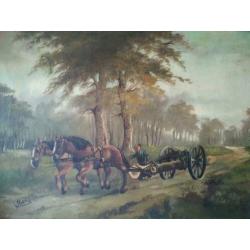 pracht oud schilderij met paarden, R. van Staveren