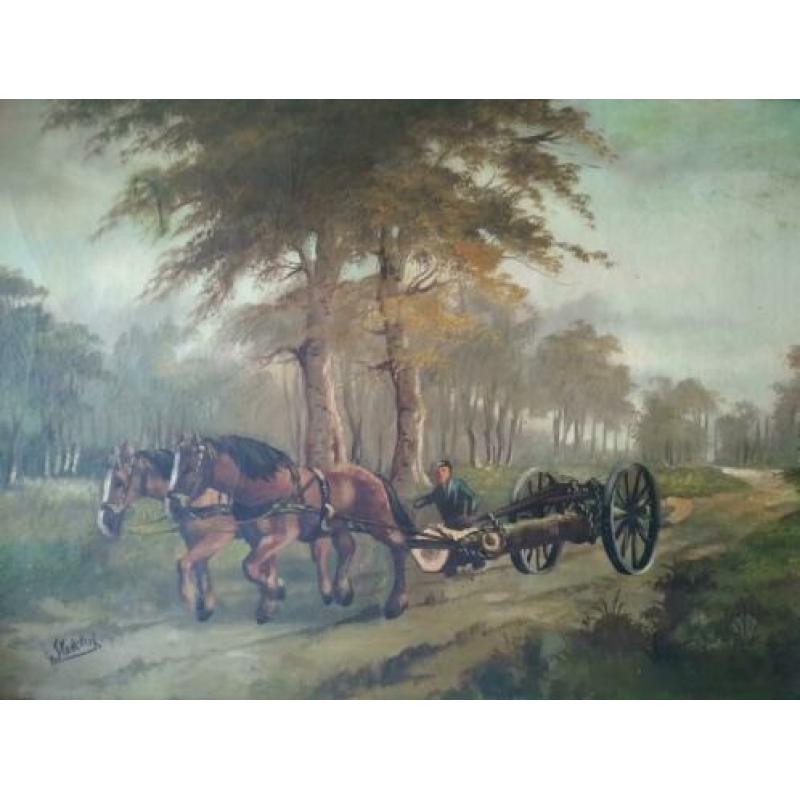 pracht oud schilderij met paarden, R. van Staveren