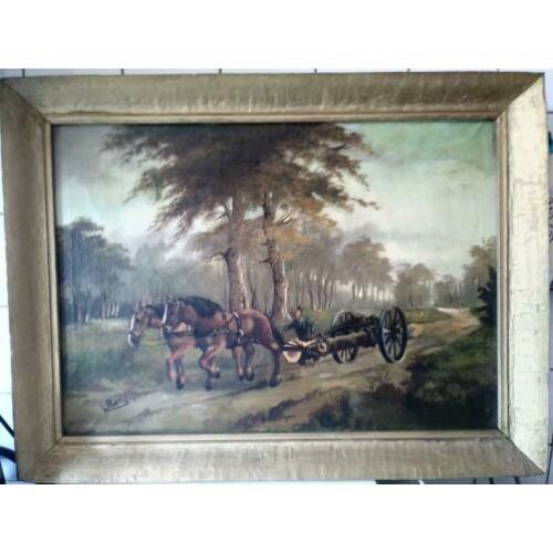 pracht oud schilderij met paarden, R. van Staveren