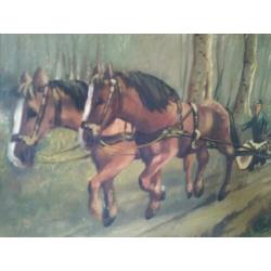 pracht oud schilderij met paarden, R. van Staveren