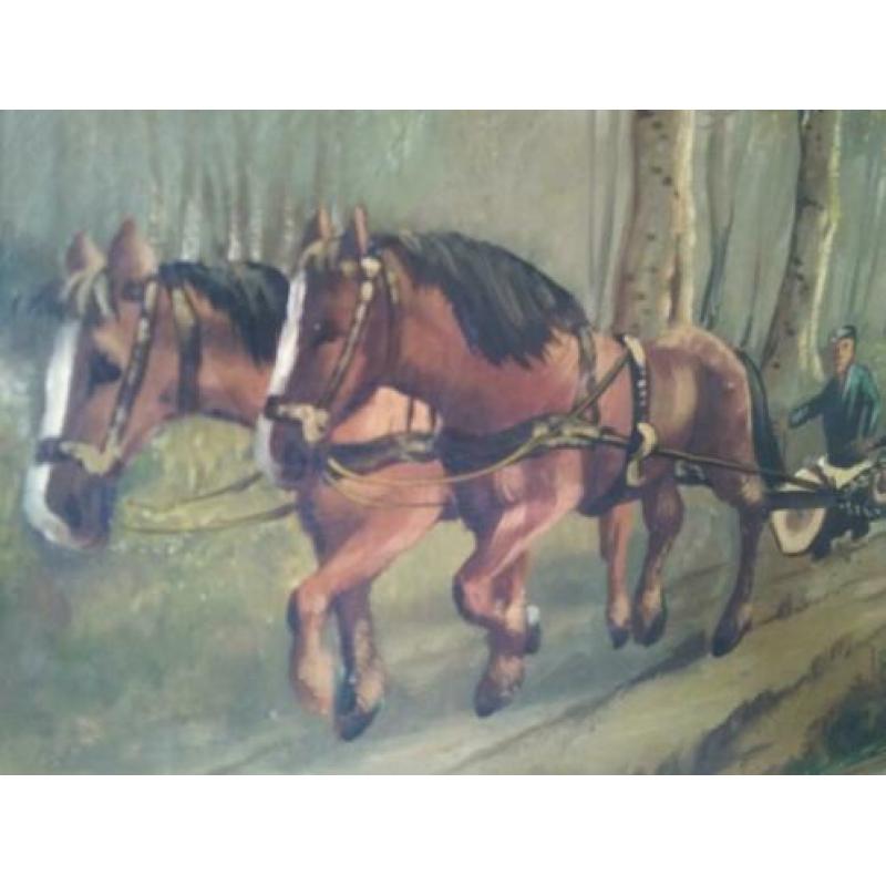 pracht oud schilderij met paarden, R. van Staveren