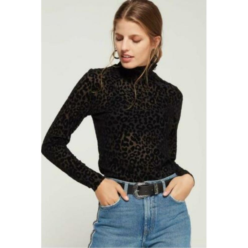 Pieces leopard print kol top - sheer doorzichtig Maat M