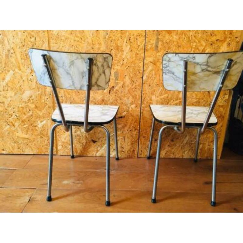 Vintage Retro Stoelen 2 metaal/marmer print.