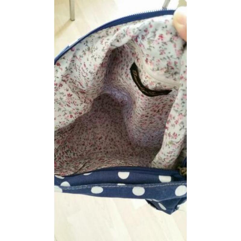 Handtas, schouldertas, katoen, stip polka dot, blauw en wit