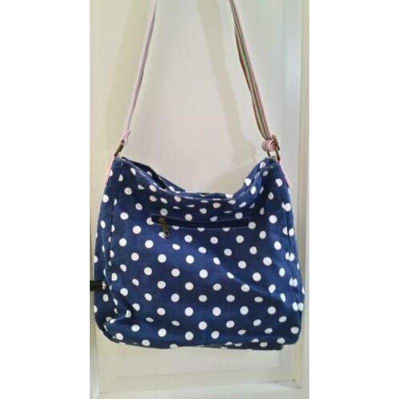 Handtas, schouldertas, katoen, stip polka dot, blauw en wit