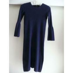 Massimo Dutti jurk gebreid wol viscose blauw maat XS 34 36