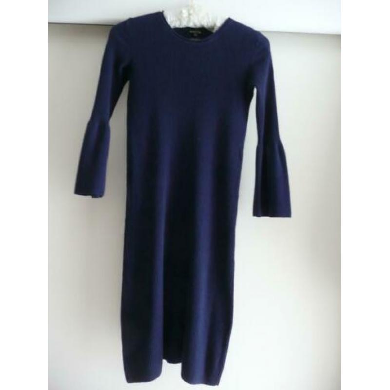 Massimo Dutti jurk gebreid wol viscose blauw maat XS 34 36