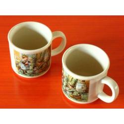 Set van 2 retro vintage Ot en Sien mokken van aardewerk