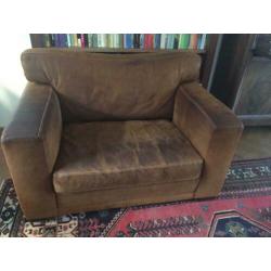 bruin leren loveseat 1,5 zits bank