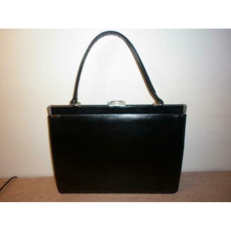 Zeer mooie vintage retro zwarte lederen handtas