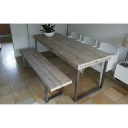 Industriële eettafel / salontafel / tv kast op maat
