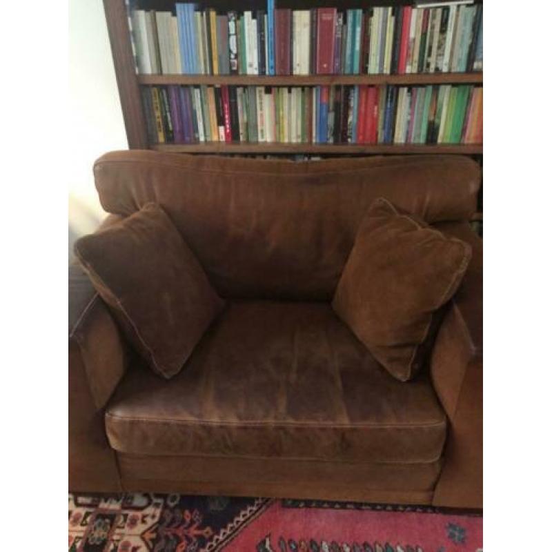 bruin leren loveseat 1,5 zits bank