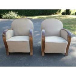 2 Art Deco zetel frames voor herstoffering. 1 al bijna klaar