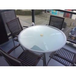 Tuinset met glazen tafel en 4 stoelen