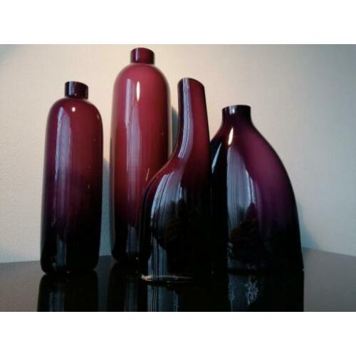 Set van 4 Glazen Vazen Vaas Paars-Bordeauxrood Wit