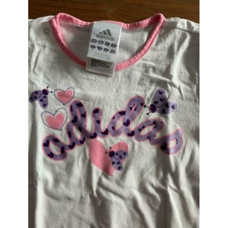 Adidas shirtje wit/ roze/ lila (maat 2-3jaar/ 98) NIEUW