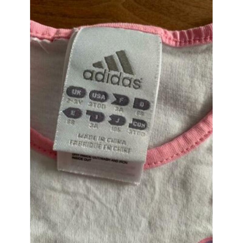 Adidas shirtje wit/ roze/ lila (maat 2-3jaar/ 98) NIEUW