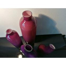 Set van 4 Glazen Vazen Vaas Paars-Bordeauxrood Wit