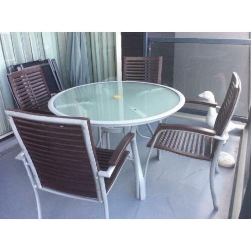 Tuinset met glazen tafel en 4 stoelen