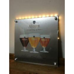 Reclame bord Affligem bier met verlichting. Stoer Mancave