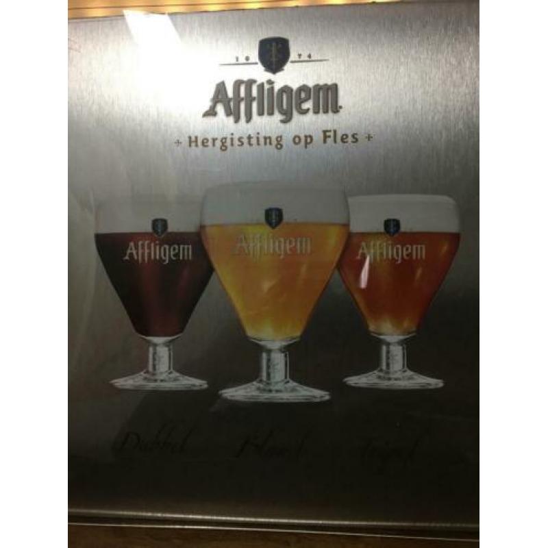 Reclame bord Affligem bier met verlichting. Stoer Mancave