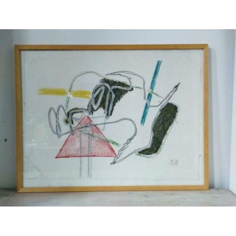 Tekening Hannes Postma ingelijst