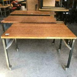 stalen verrijdbare werkbank werktafel massief houten blad