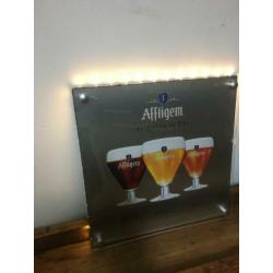 Reclame bord Affligem bier met verlichting. Stoer Mancave