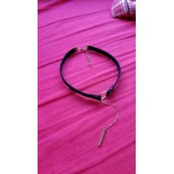 Choker met ring en kettinkje met staafje eraan - kpop style