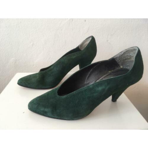 Vintage groene pumps suède