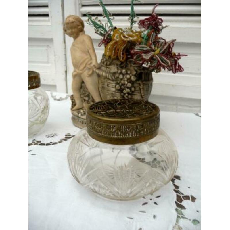 Antieke geslepen kristal Rozen bowl Bloemensteker.