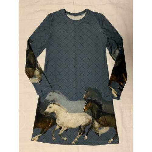 Jurkje met paarden blauw (ook korte mouw mogelijk) maat 104