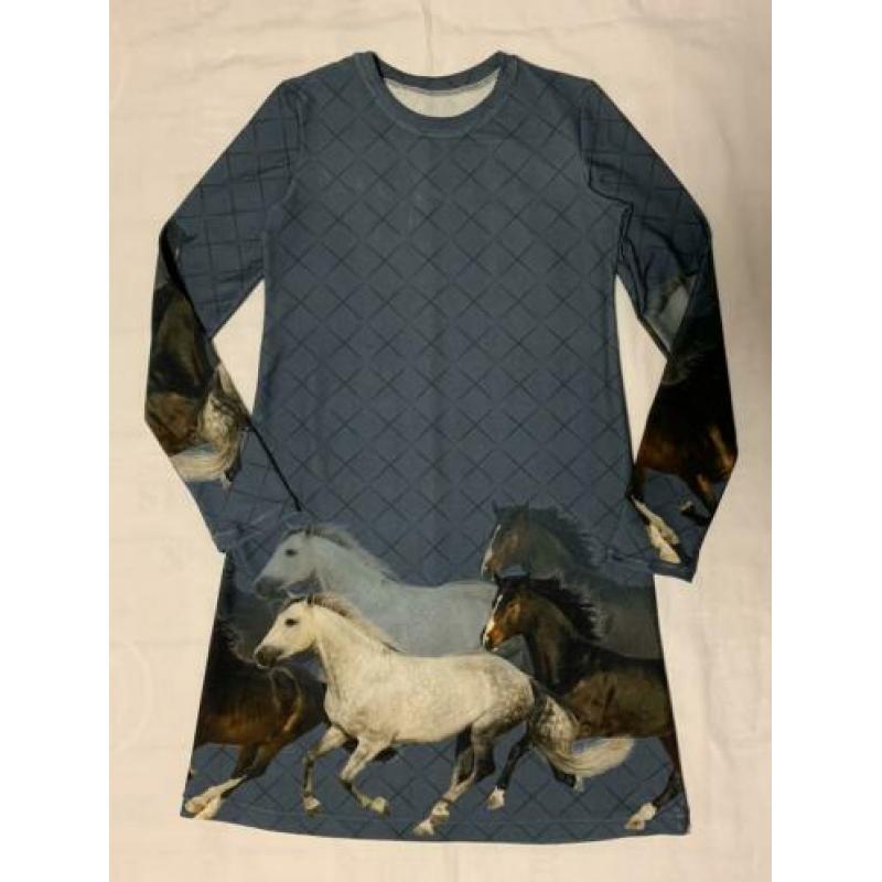 Jurkje met paarden blauw (ook korte mouw mogelijk) maat 104
