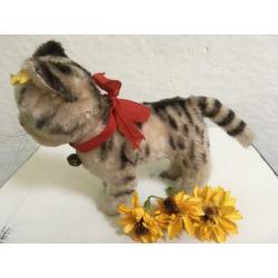 Steiff kat katje poesje tabby gestreept oud jaren 60 antiek