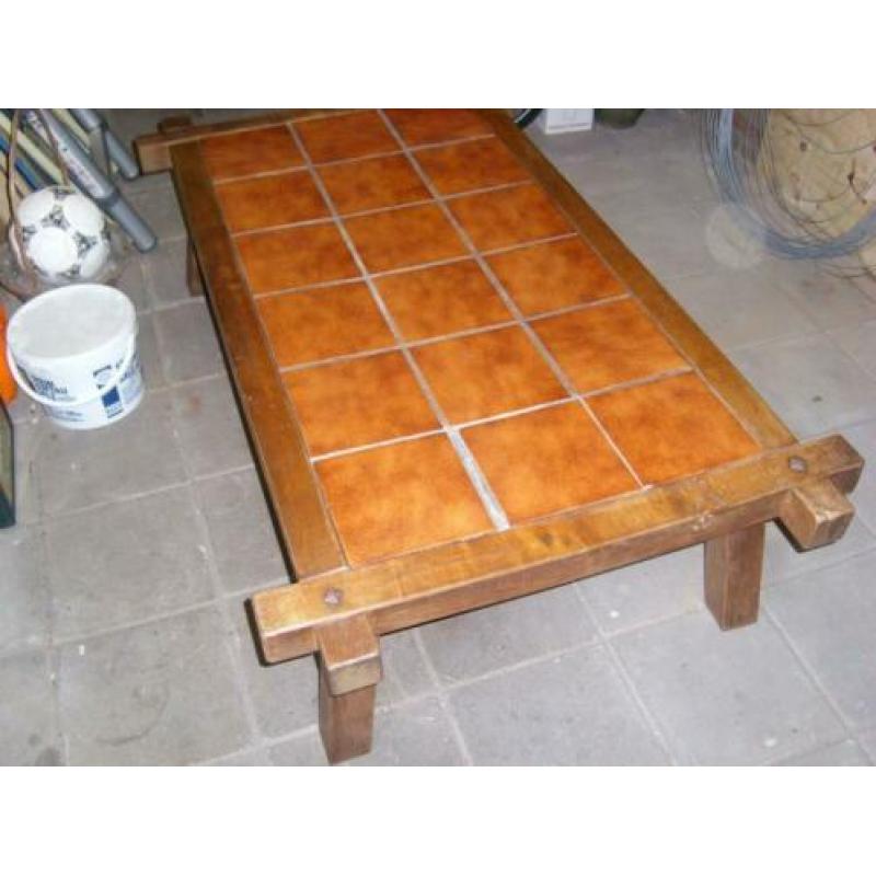 Eiken Salontafel Tafel met tegels rechthoekig in zware uitvo