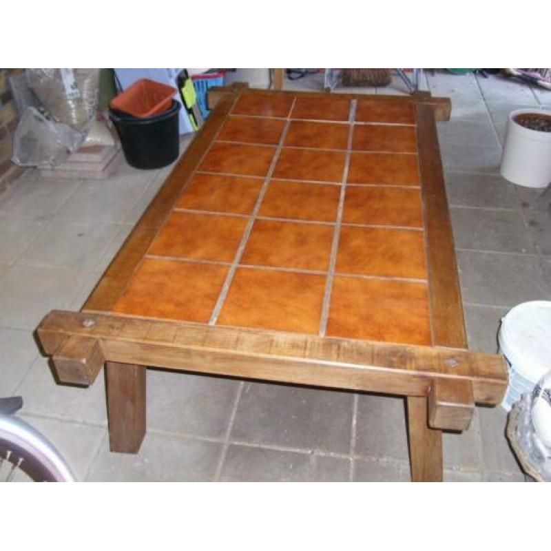Eiken Salontafel Tafel met tegels rechthoekig in zware uitvo