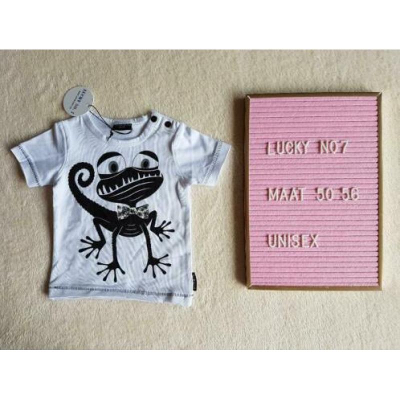 Nieuw wit t-shirt hagedis maat 50-56 Lucky no.7