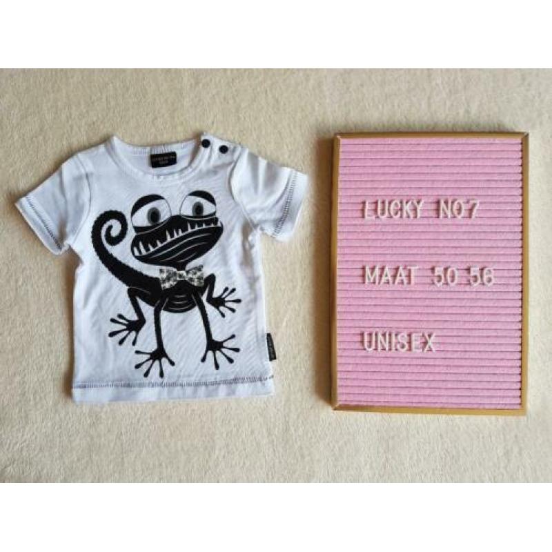Nieuw wit t-shirt hagedis maat 50-56 Lucky no.7