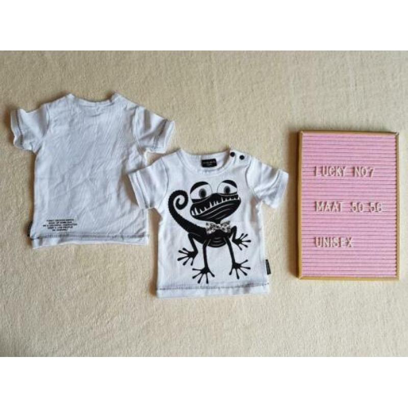 Nieuw wit t-shirt hagedis maat 50-56 Lucky no.7