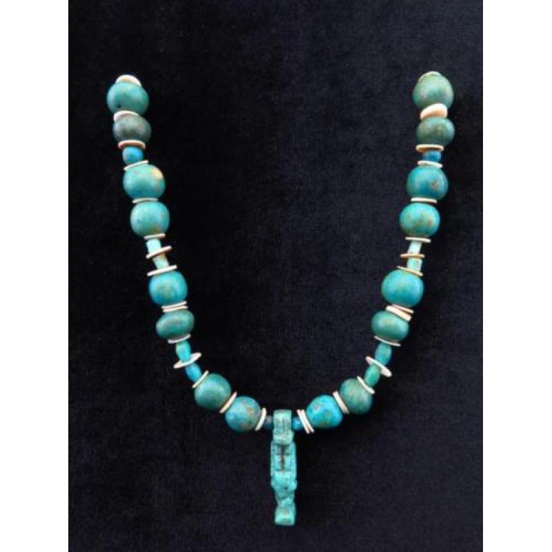 Egyptian collection of round blue/green glazed faience beads